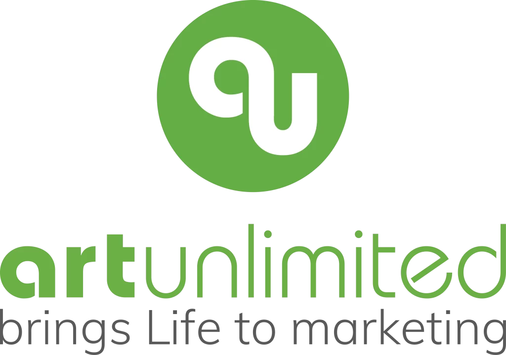 Art Unlimited brings Life to marketing logo, stacked, in green