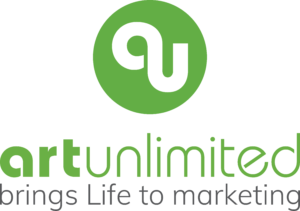 Art Unlimited Logo in green. Brings Life to marketing