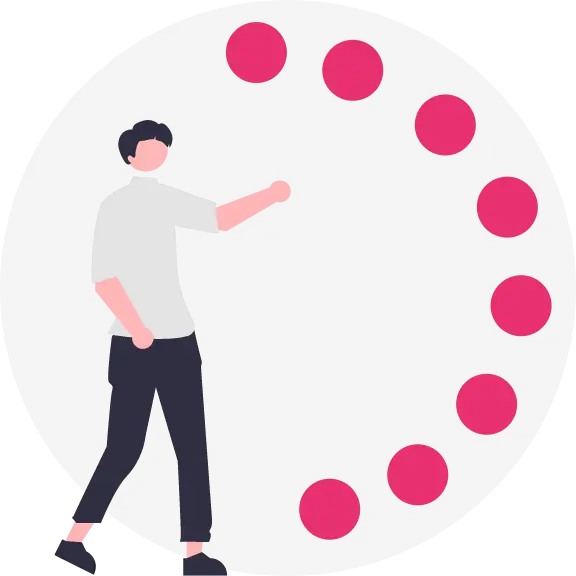 graphic with man pointing at 8 circles to indicate the 8 ways to improve user experience