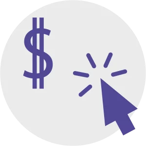 graphic of a dollar sign and a cursor "clicking" on pay-per-click ad